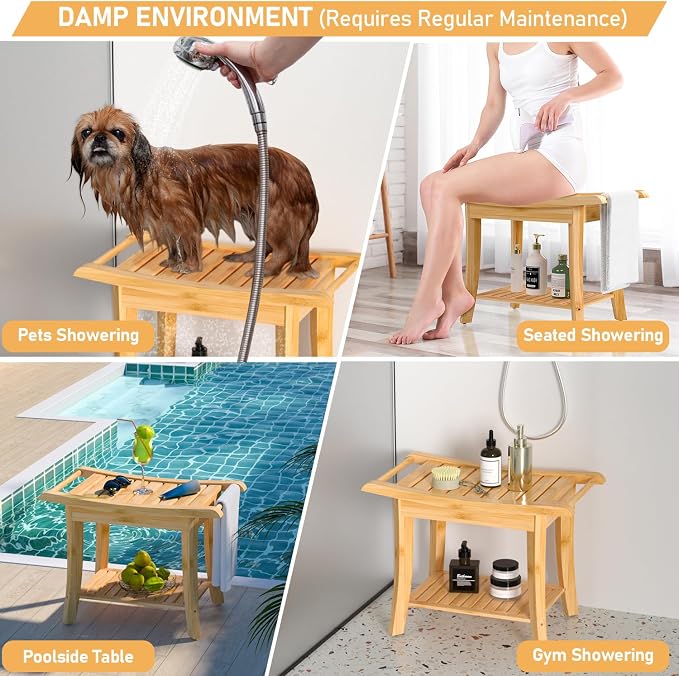 Zhuoyue Bamboo Spa Bath Shower Stool & Bench - Image 4