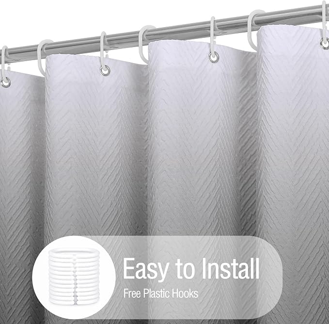 Gibelle Ombre Grey Shower Curtain, 3D Embossed Textured Herringbone Fabric - Image 7