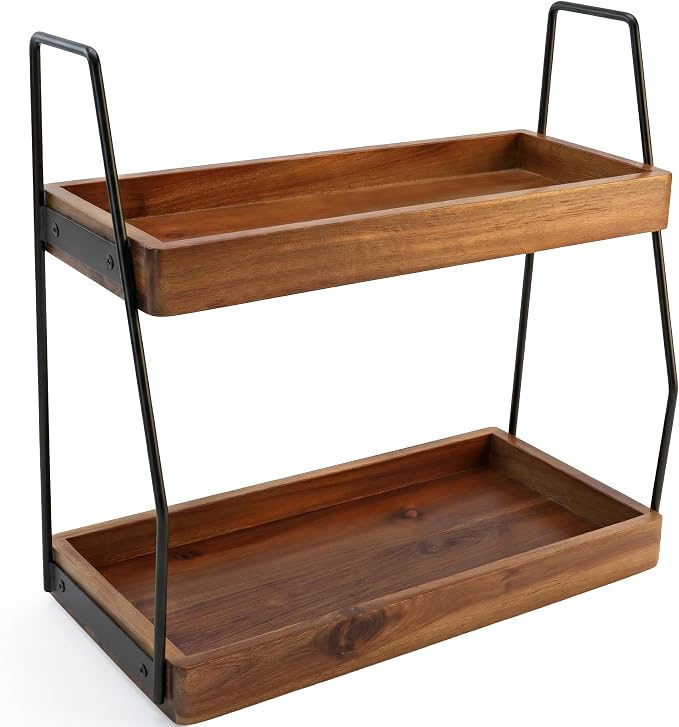 Demigo Acacia Bathroom Organizer Countertop 13.6 x 14 x 6.7 inches, 2-Tier Wood by Demigo