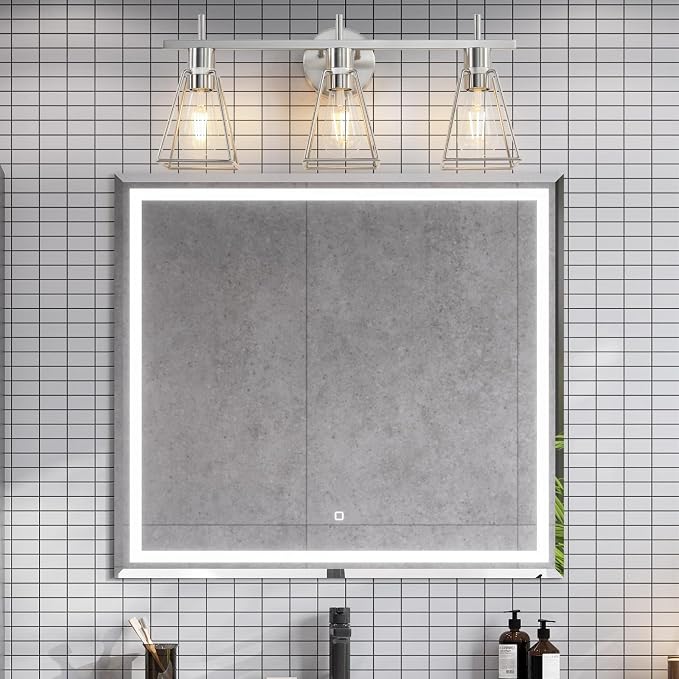 Industrial Bathroom Vanity Lights: 3-Lights Silver Brushed Nickel Vintage Metal - Image 5