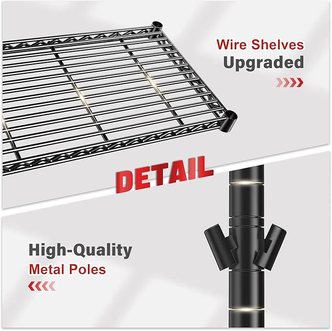 REIBII 5 Tier Storage Shelves Adjustable Wire Rack Shelving, Kitchen Shelves - Image 9