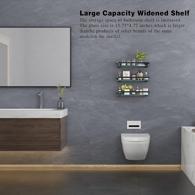 VOLPONE Bathroom Wall Shelf 15.7in Bathroom Glass Shelves Wall Mount Glass - Image 3