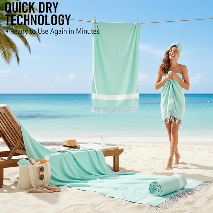 4 Pack Cotton Turkish Beach Towel Lightweight Thin Travel Vacation Essentials - Image 6