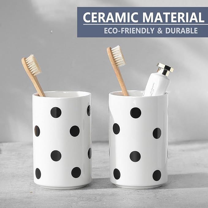 Black Polka Dot Ceramic Toothbrush Holders White - Image 5