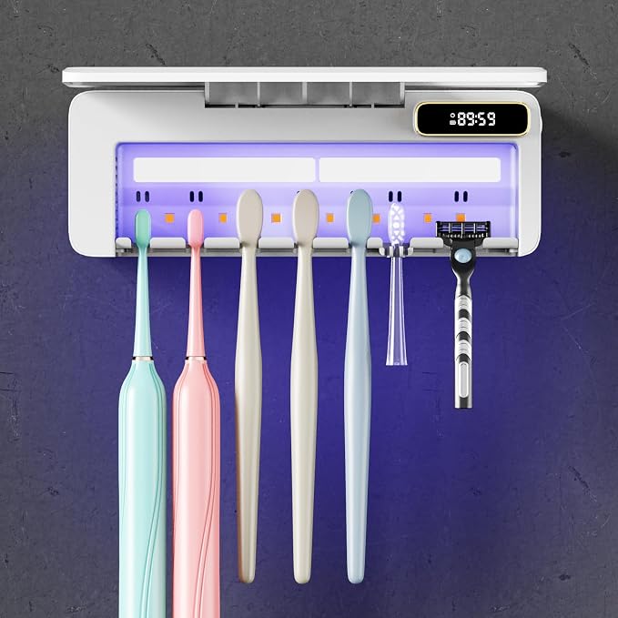 Smart Toothbrush Sanitizer & Holder, 5+1+1 Slot Wall Mounted Toothbrush Cleaner by MechMaj