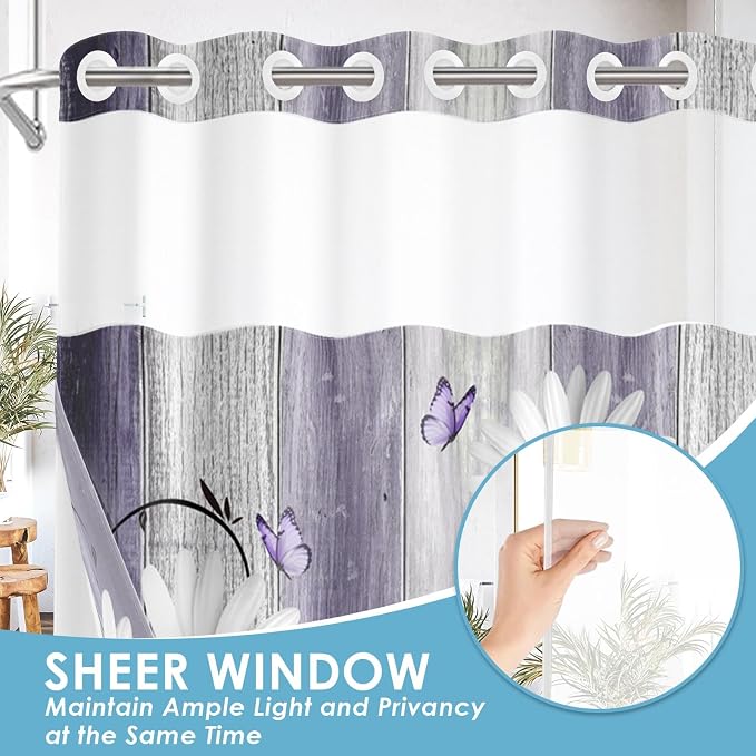 No Hook Flower Daisy Shower Curtain - Image 4