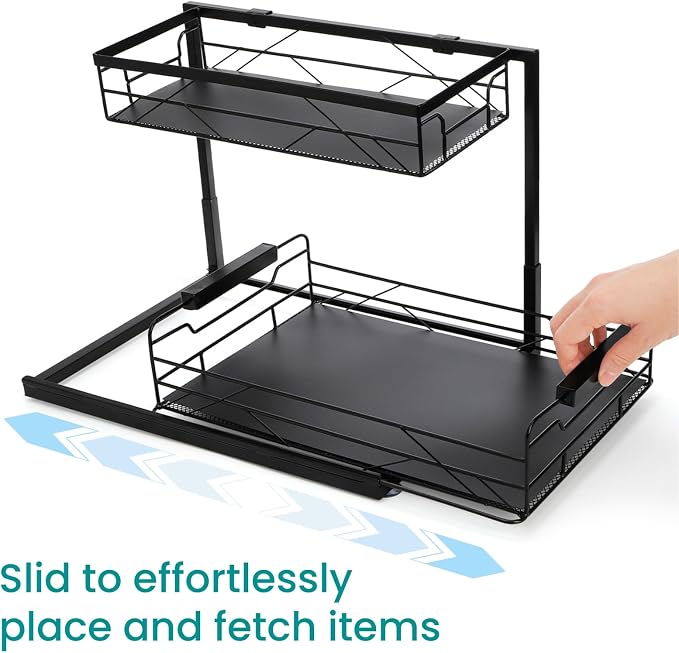 Pull Out Under Sink Organizer, 2 Tier Kitchen Cabinet Organizer - Image 3