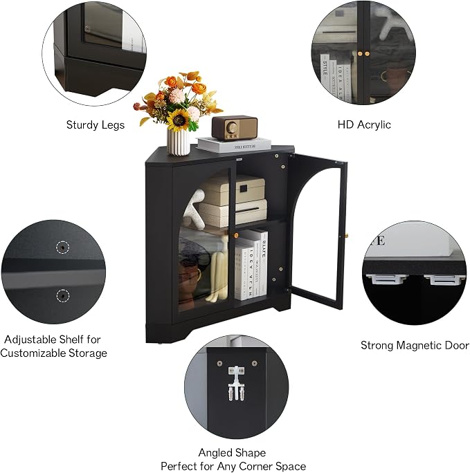 AVZEAR Modern Corner Cabinet, Mid Century Curved Corner Storage Shelf - Image 4