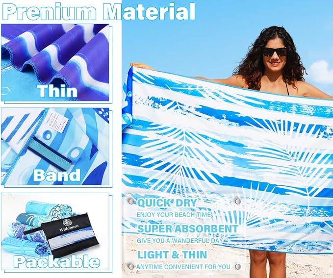 2 Pack Lightweight Thin Microfiber Beach Towel Sand Free Quick Dry Absorbent - Image 4