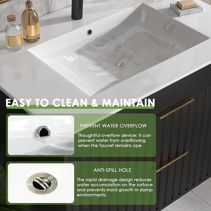 30" Bathroom Vanity with Sink, Floating Bathroom Vanity with 2 Fluted Drawers & - Image 7