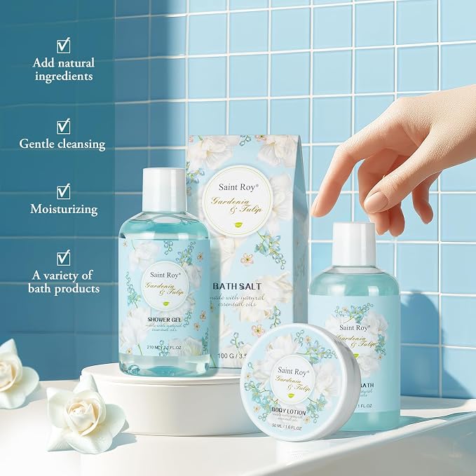 Christmas Gifts for Women, Spa Gift Baskets for Ladies 8pcs Gardenia Tulip Bath - Image 7