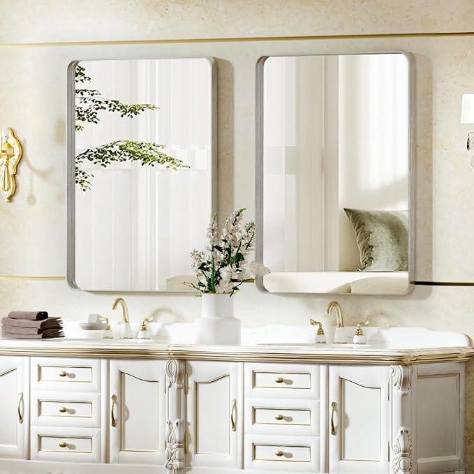VooBang Bathroom Mirror 20x30 inch, Modern Round Corner Bathroom Vanity Mirror - Image 6
