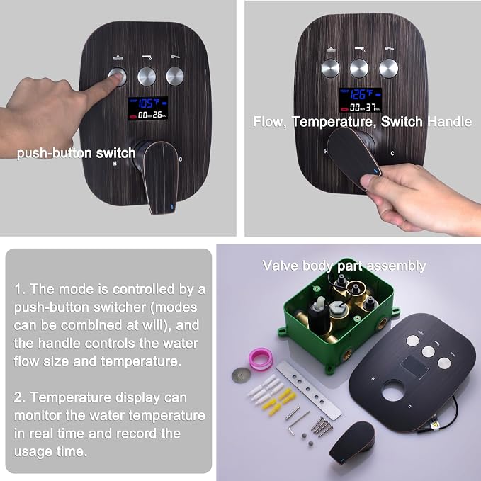 Oil Rubbed Bronze Shower System Set Temperature Display Push Button Shower - Image 5