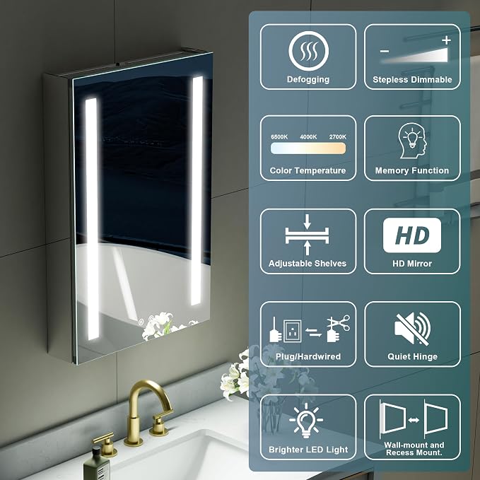 WELLFOR 20" X 30" LED Medicine Cabinet - Image 3