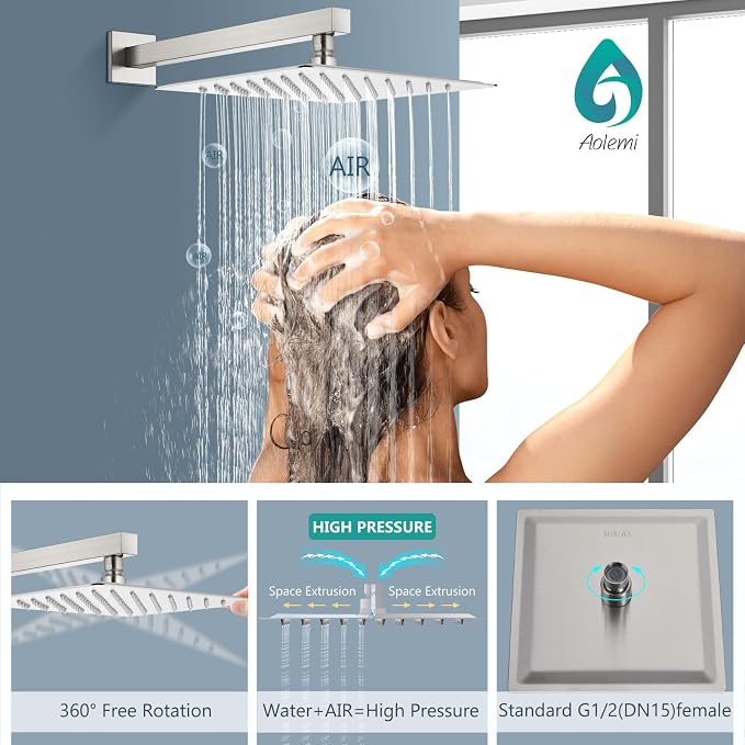 Aolemi Shower System with Rainfall Shower Head and Handheld Wall Mount - Image 7