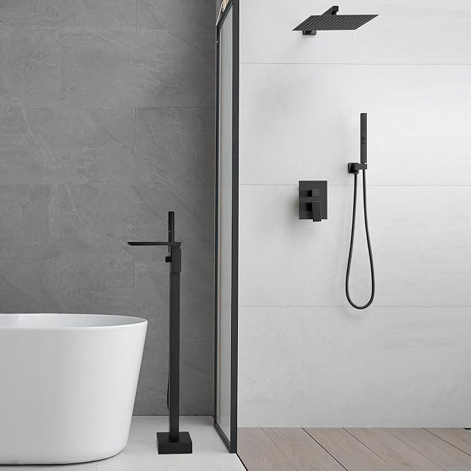 RUMOSE Matte Black Bathtub Filler Freestanding Tub Filler Floor Mount Tub - Image 6