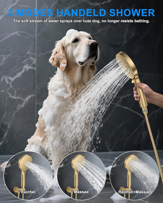 Shower System with Pressure Balance Valve, Brushed Gold - Image 4