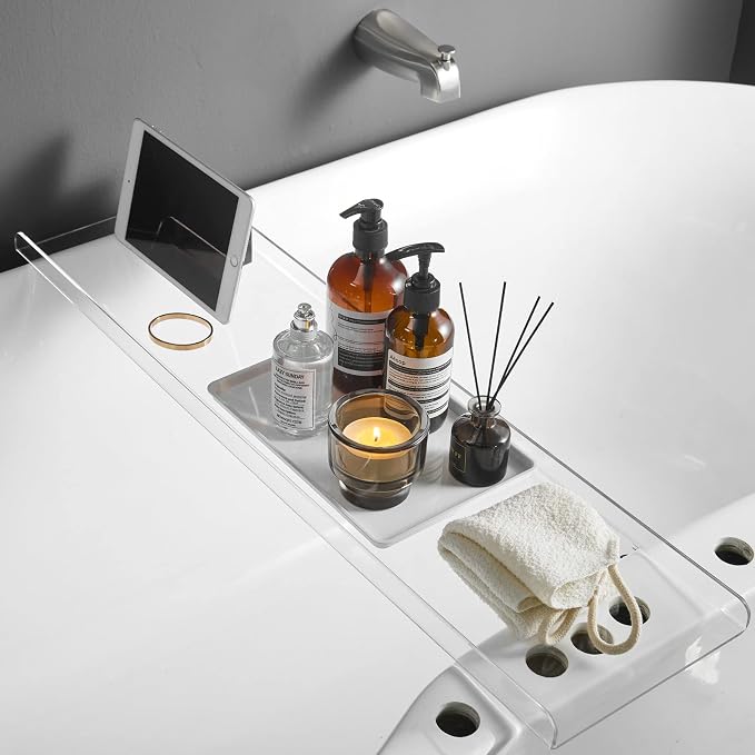 Clear Bathtub Tray Caddy, Bath Tub Rack Shelf, Luxury Bathroom Organizer Tablet by SHUNLI