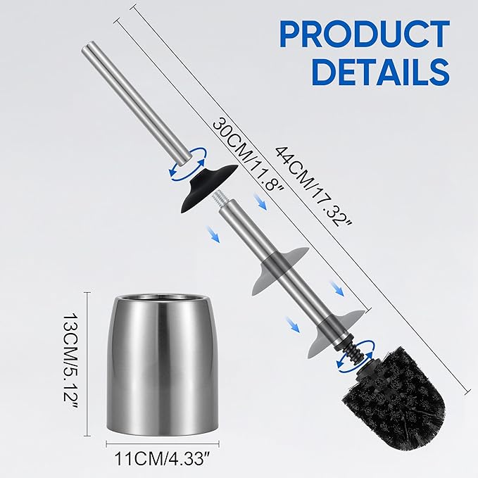 Toilet Brush and Holder Set Stain Nickle Stainless Steel 12In Handle - Image 6