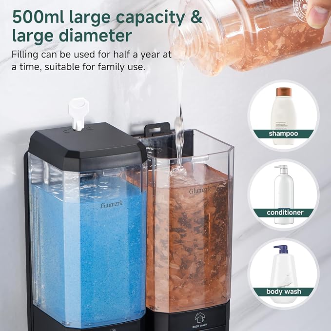 Shampoo and Conditioner Dispenser Wall Mounted No Drill, Shower Soap Dispenser - Image 4