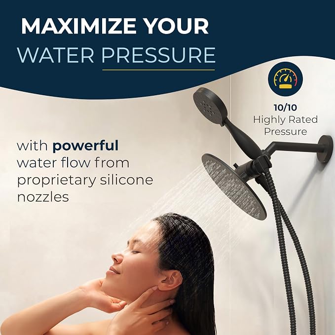 HammerHead Showers Dual Shower Head Combo, 8-Inch Rainfall & 3-Flow Handheld - Image 5