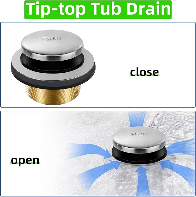 Brushed Nickel Bathtub Drain Tip-Toe Tub Trim Set - Image 3