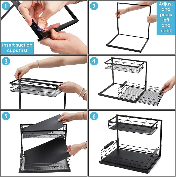Pull Out Under Sink Organizer, 2 Tier Kitchen Cabinet Organizer - Image 6