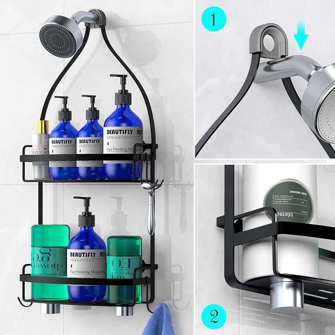 Meangood Shower Caddy Over Shower Head, Towels Rustproof Shower Organizer - Image 4