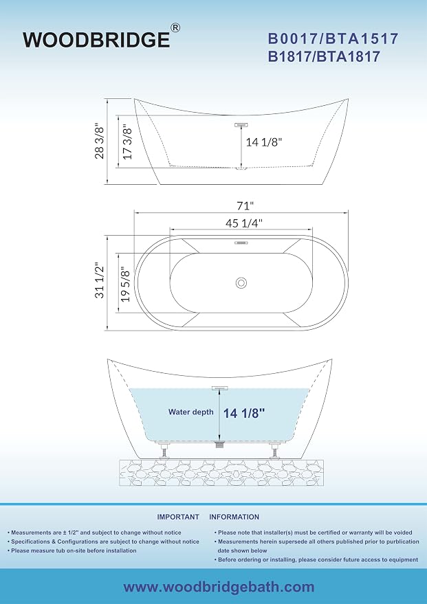 WOODBRIDGE 71" Acrylic Freestanding Bathtub Contemporary Soaking Black Tub - Image 7