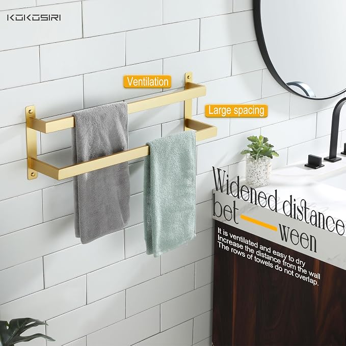 KOKOSIRI Bath Towel Bars Bathroom 2-Tiers Ladder Brushed Gold Towel Rails 24 - Image 6
