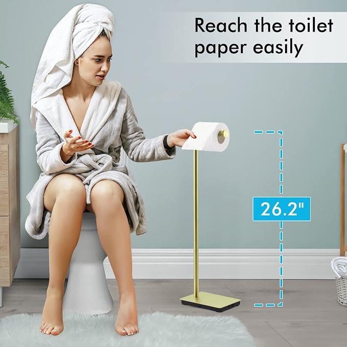 KES Gold Toilet Paper Holder Free Standing 26.2 Inch Toilet Paper Roll Holder - Image 2