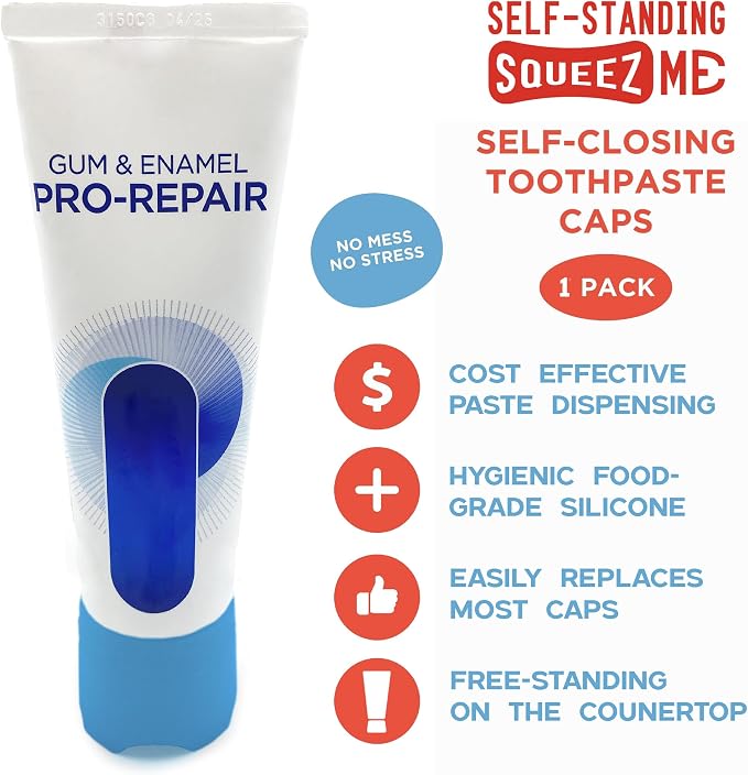 Chrome Cherry SqueezMe Self-Closing Toothpaste Caps, Silicone Lid - Image 2