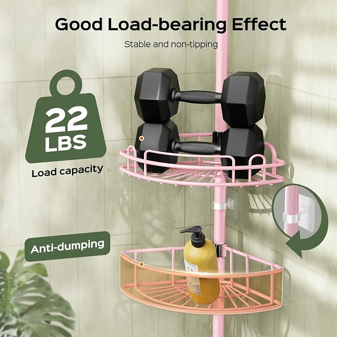 HAMITOR Corner Shower Caddy Tension Pole: 4-Tier Rust-Resistant Adjustable - Image 6