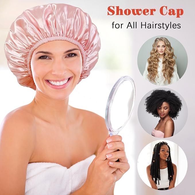 Shower Cap Reusable Waterproof, Terry Lined Shower Caps - Image 4