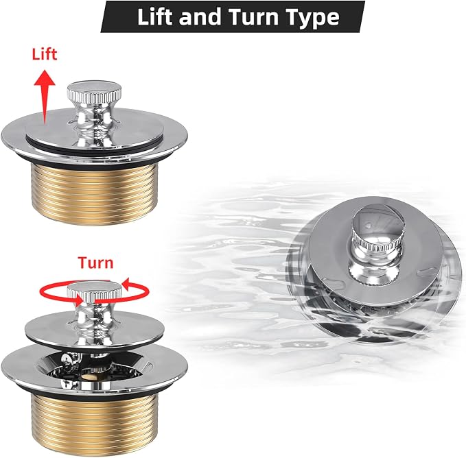 All Metal Lift & Turn Bathtub Drain Kit - Image 3