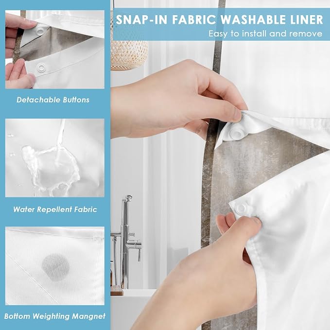 No Hook Brown Grey Painting Shower Curtain - Image 5
