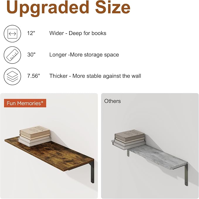 30" W x 12" D Floating Shelves for Wall, Deep Wall Shelves - Image 5