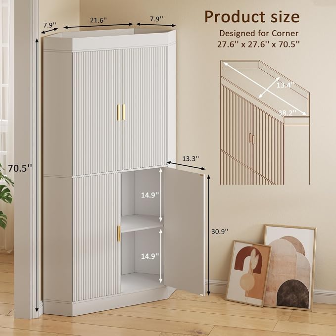 70.3'' Corner Cabinet, Corner Kitchen Pantry - Image 2