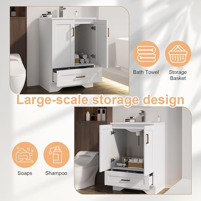 30 inch Bathroom Vanity with Sink, Modern White Vanity - Image 5