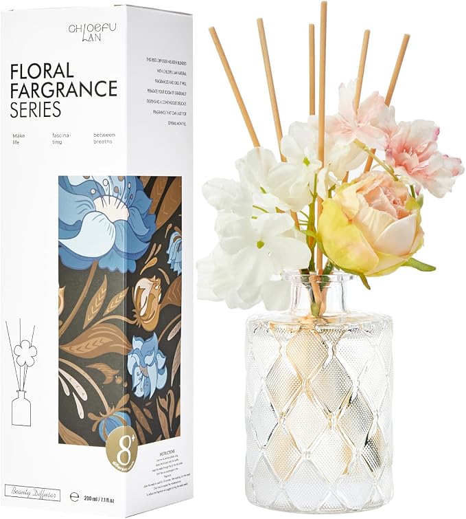 Chloefu Lan Creamy Vanilla Reéd Diffuser, Milky Coconut, 6.7 oz Flower Diffuser by ChloefuLANScentedCandles
