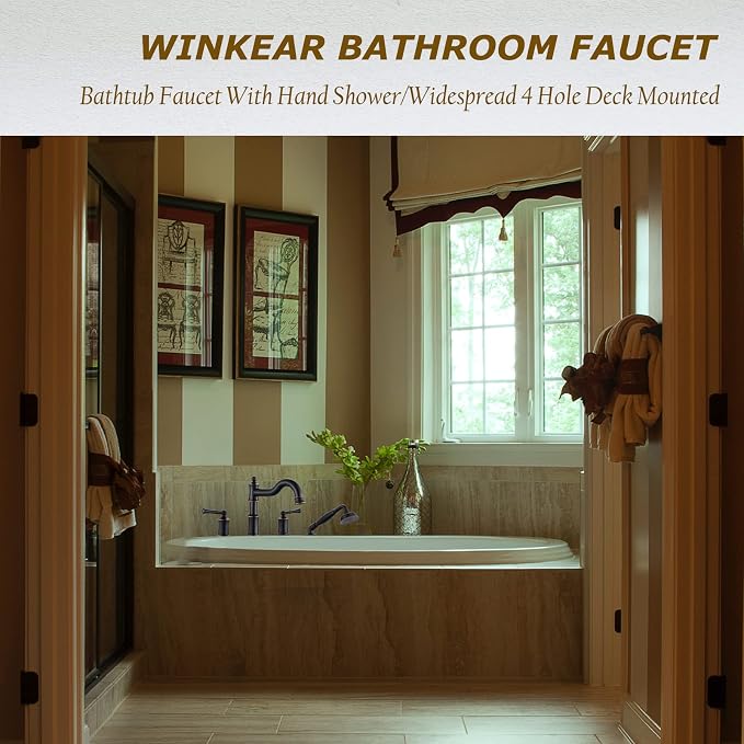 Roman Bathtub Faucet Set With Hand Shower 4 Hole Deck Mount Tub Filler With - Image 2