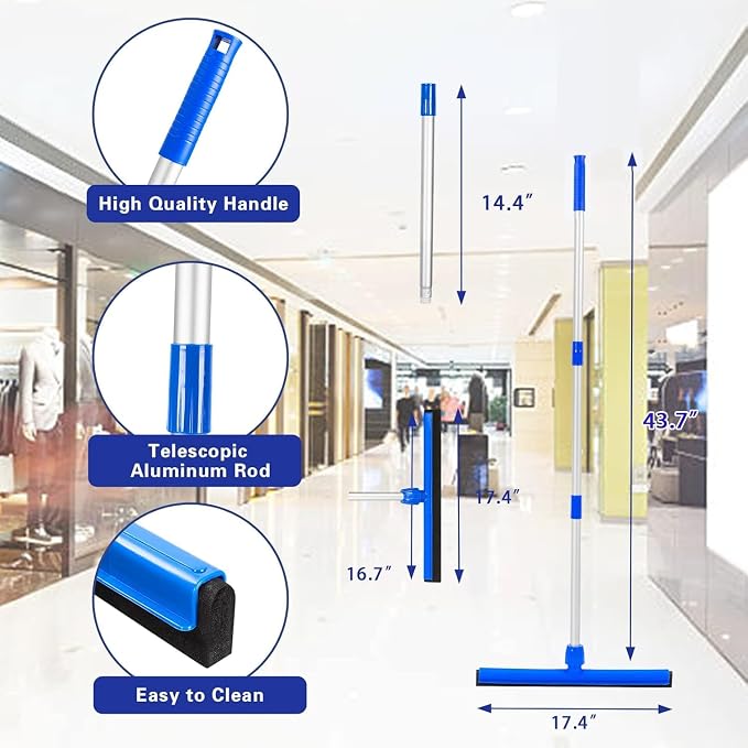 18" Floor Squeegee with 43" Adjustable Aluminum Handle Light Duty Magic Broom - Image 2