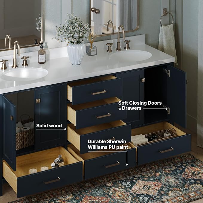 ARIEL Double Bathroom Vanity 73" Grey - Image 3