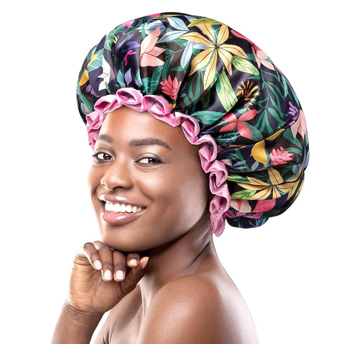 mikimini Large Shower Cap for Women Long Hair, Rainforest Bath Shower Caps by mikiminidirect