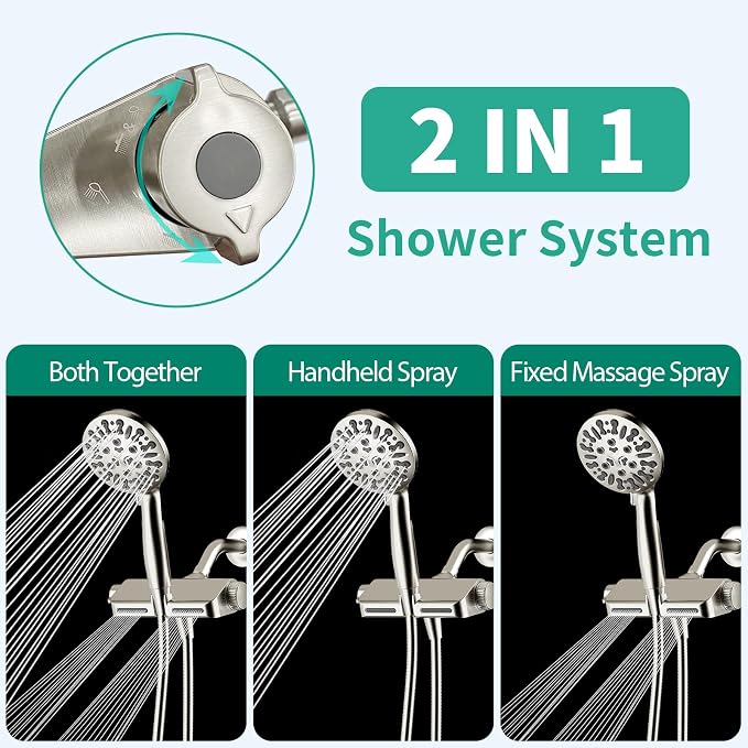 Filtered Shower Head with Handheld Combo, Hard Water Filter Shower Head with 9 - Image 2