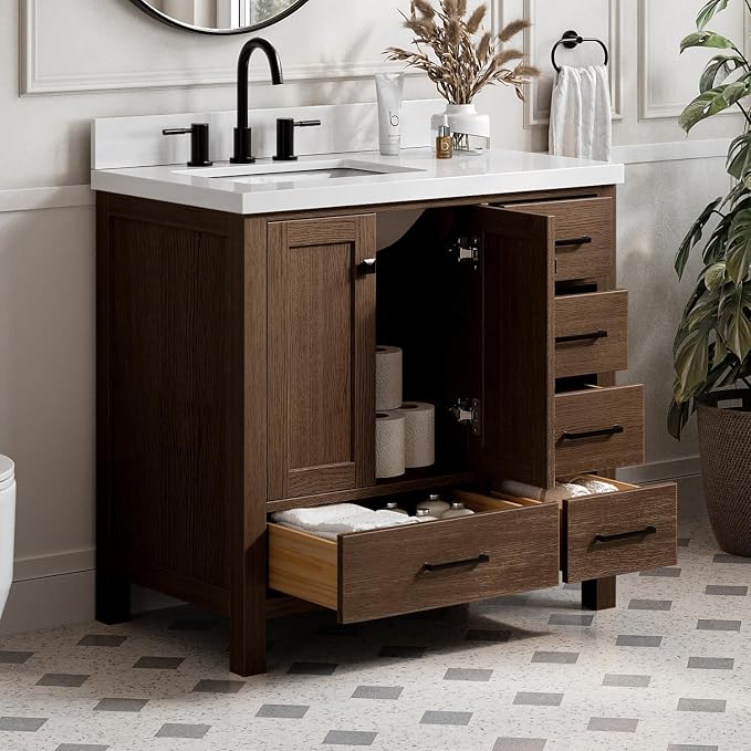 ARIEL Cambridge 37 Inch Single Rectangular Sink Bathroom Vanity - Image 2