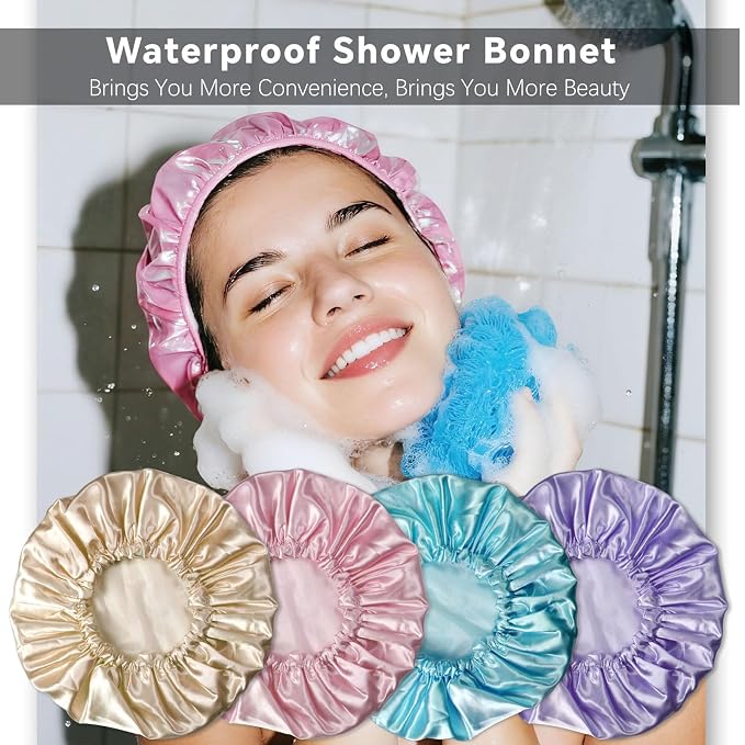 Smilco 4-Pack Reusable Shower Caps - Image 2