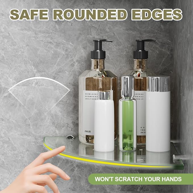 2-Pack Glass Corner Shower Shelves, Wall Shelf Bathroom - Image 3