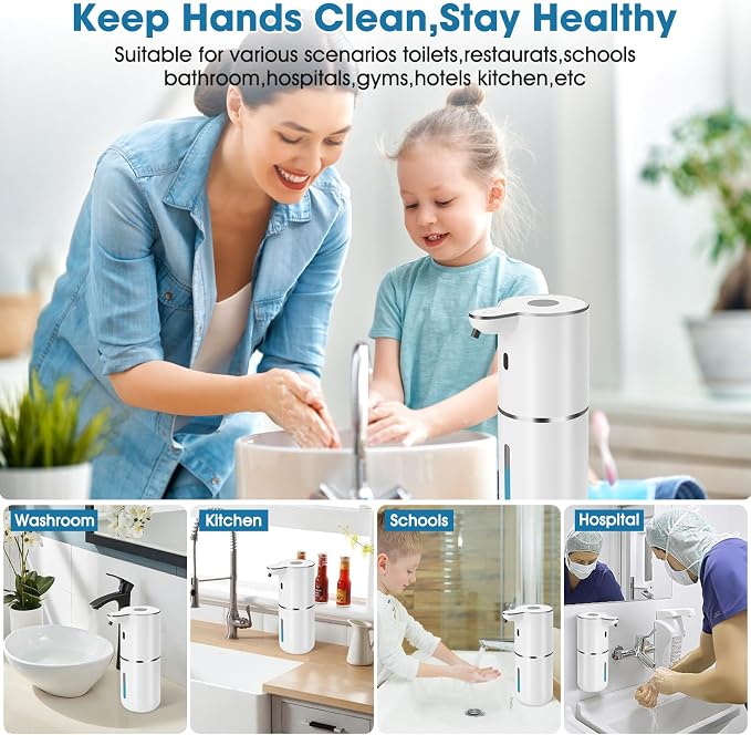 2 Pack Automatic Soap Dispenser, 12.8oz/380ml USB Rechargeable Touchless - Image 7
