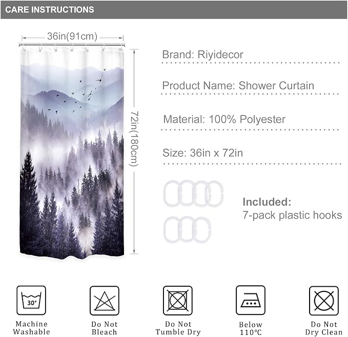 Riyidecor Stall Half Small Rv Shower Curtain 36Wx72H Inch Purple Mountain Camp - Image 4